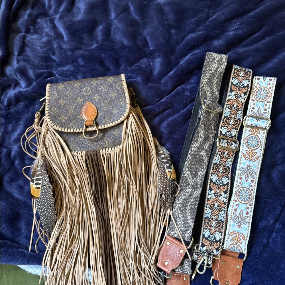Louis Vuitton Monogram Crossbody Bag with Fringe and Straps
